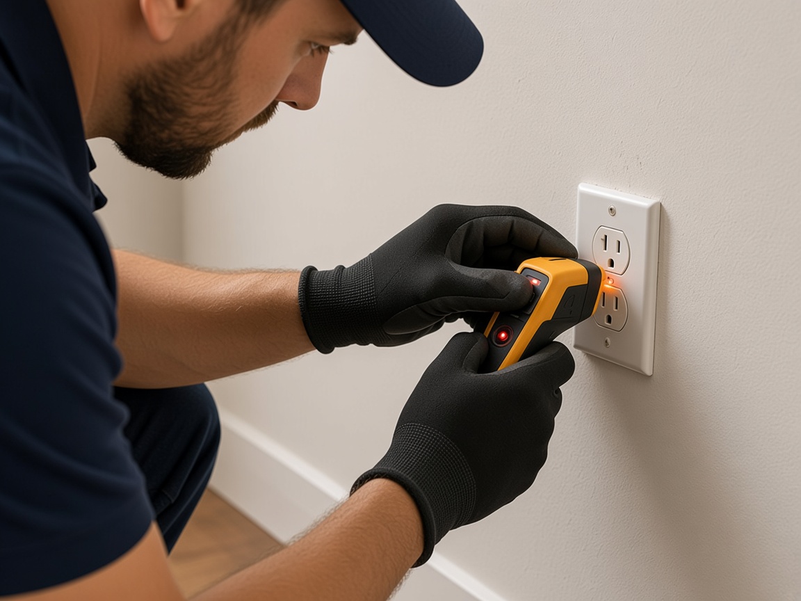Registered electrician testing voltage and finding electrical fault