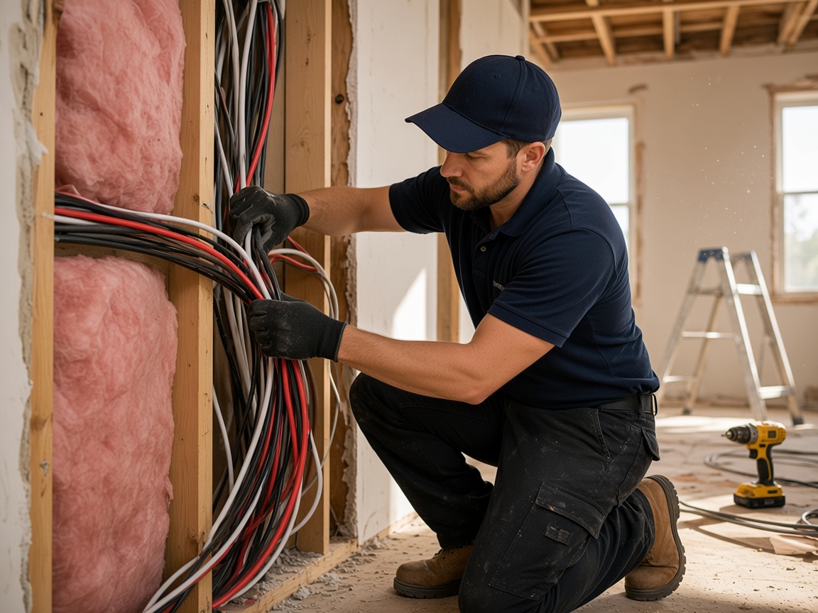 Licensed electrician rewiring a residential home in New Zealand